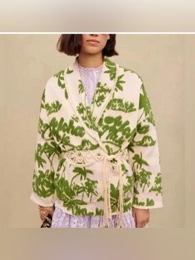 Maje Imprime Aloha Beige Belted Cardigan Jacket, size 1